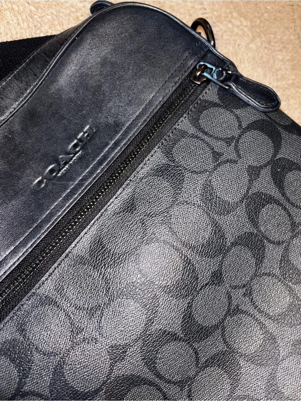 Coach Houston Flight Bag Black Signature Canvas Crossbody Black and Grey Logo